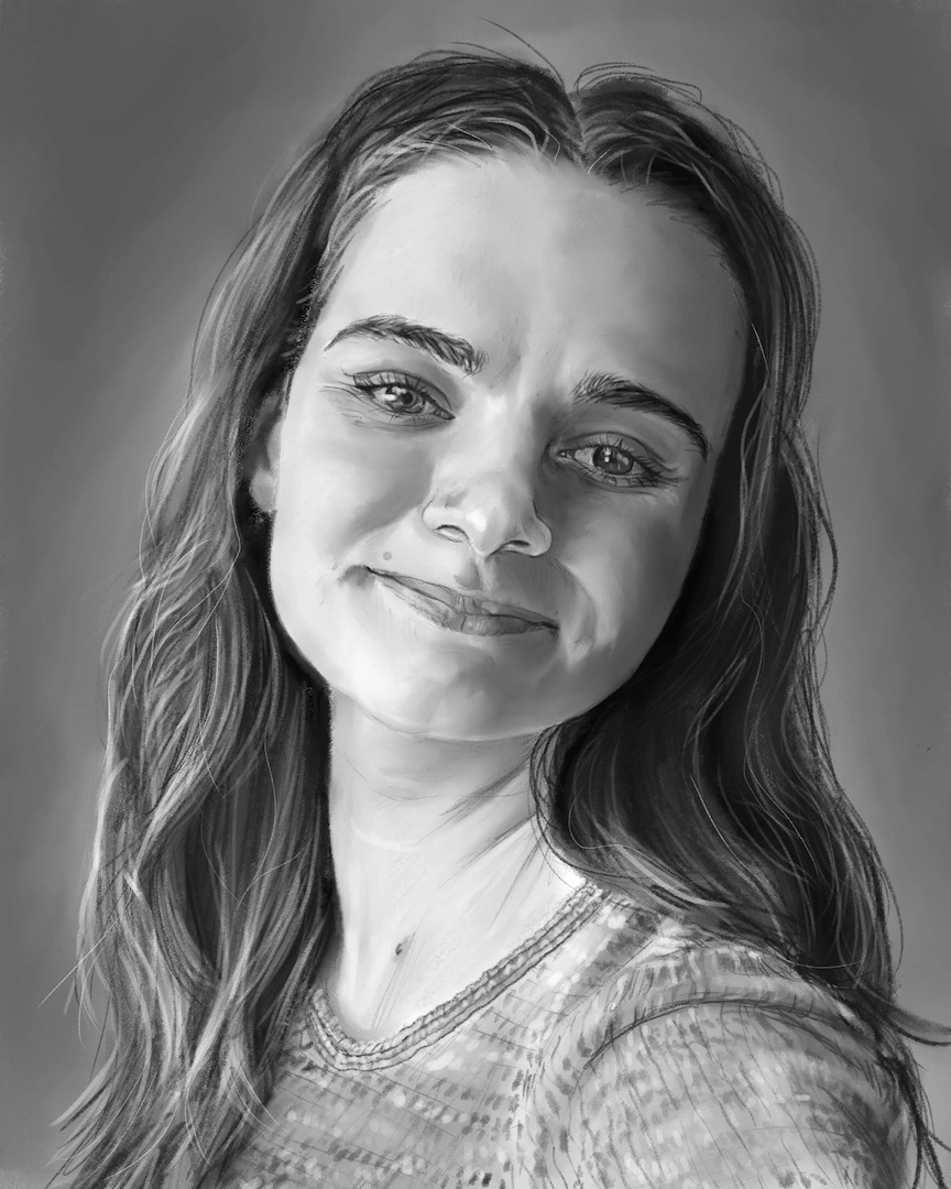 Aubrey Edinger — digital self portrait in graphite style